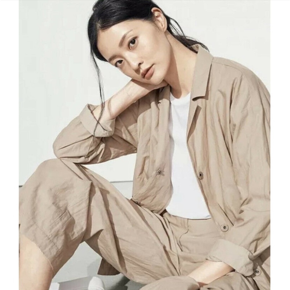 Eileen Fisher Bramble Organic Cotton Khaki Steel Oversized Jacket M